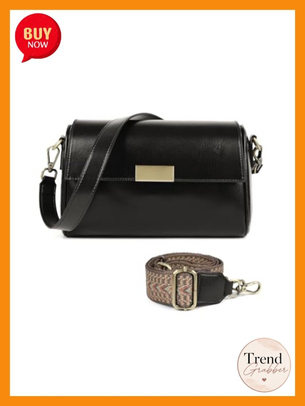 Genuine Leather Crossbody Bag with 2 Detachable Straps, 7 Pockets